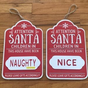Red Holiday Santa Hanging Wood Sign Set